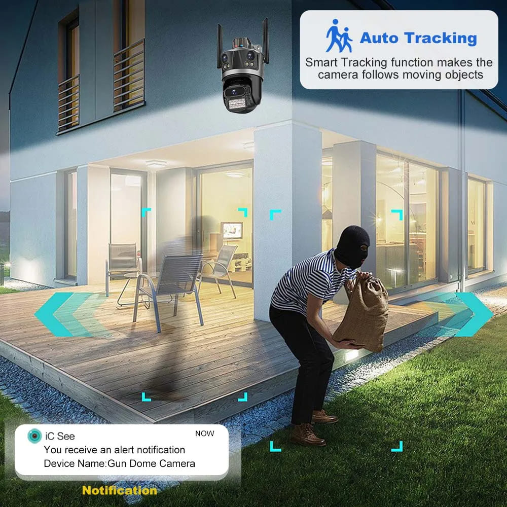 LS VISION ICsee Security PTZ Camera 6K 12MP HD Three Lens 8X Zoom Outdoor WiFi Wireless CCTV Video Surveillance Auto Tracking Home Protection