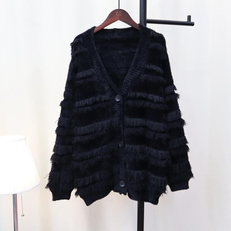 Вязаный кардиган из искусственного норкового бархата, женский, осенне-зимний, новый, с кисточками, с чувством дизайна, в стиле ретро, куртка-свитер, утолщенный