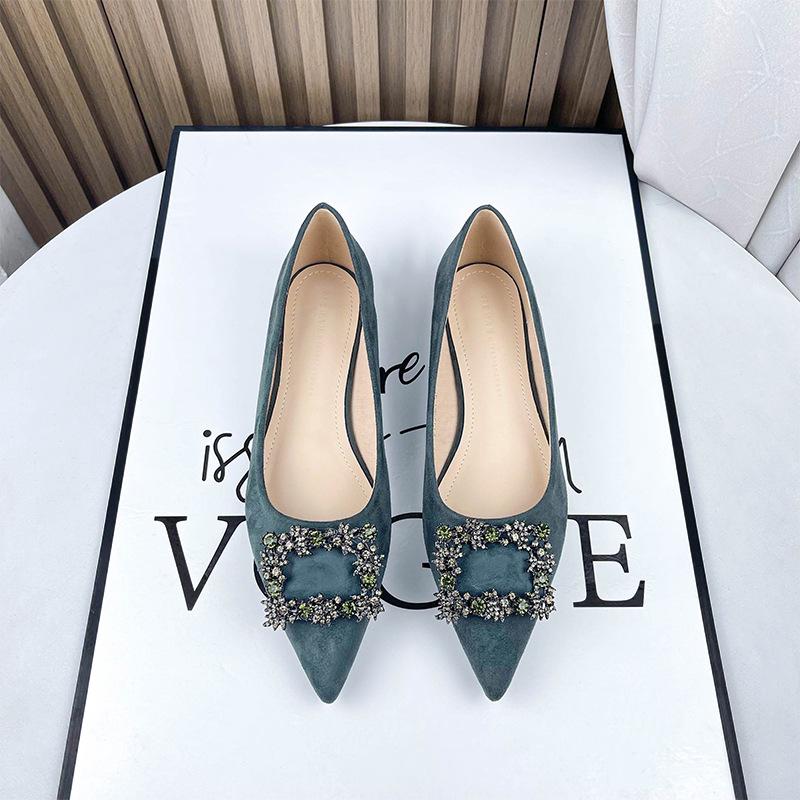 - Женские летние черные бархатные туфли на плоской подошве, профессиональные, с острым носком, темпераментные, со стразами, из замши, одинарные, профессиональные, универсальные, с мягкой подошвой