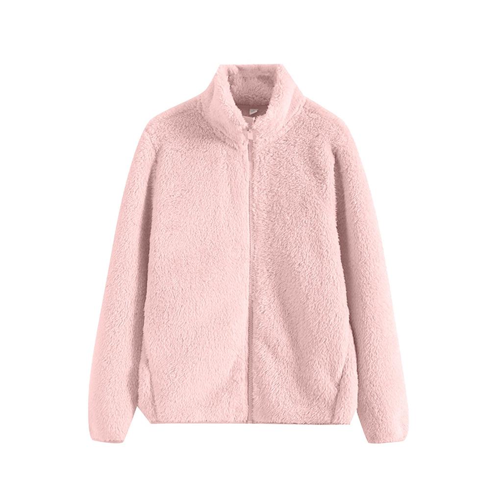 Women's Fleece Long Sleeved Plush Coral Fleece Zipper Warm Jacket