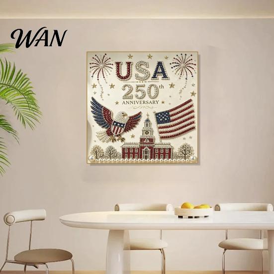 American Anniversary Craft 250th Pearl Painting Kit, USA DIY Art Patriotic Kit Set, Bead for Beginners Adults Semiquincentennial Decoration