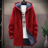 Mens Long Knit Cardigan Autumn Winter Sweater Coat Fleece Heavy Hoodie Solid Chenille Men's Fashion Jacket