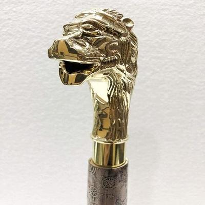 Складная трость Compaq с деревянной ручкой и изображением льва из латуни, дизайнерская кожаная трость для ходьбы