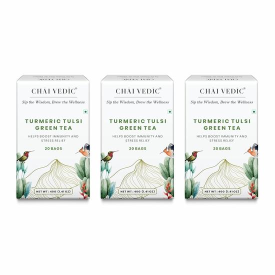 Samaara Chai Vedic Tea | Turmeric Tulsi Green Tea | 20 Tea Bags | Pack of 3