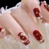 Wine Red Glossy Fake Nails Strong New Year Atmosphere Nails For Daily Students Nail Decoration