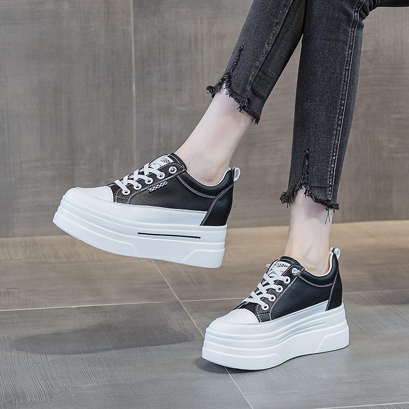 Autumn and Winter Small Thick-soled Inner Height Increase Casual Little White Shoes Women's Slope Heel Low-top Lace-up-free Versatile Women's Shoes