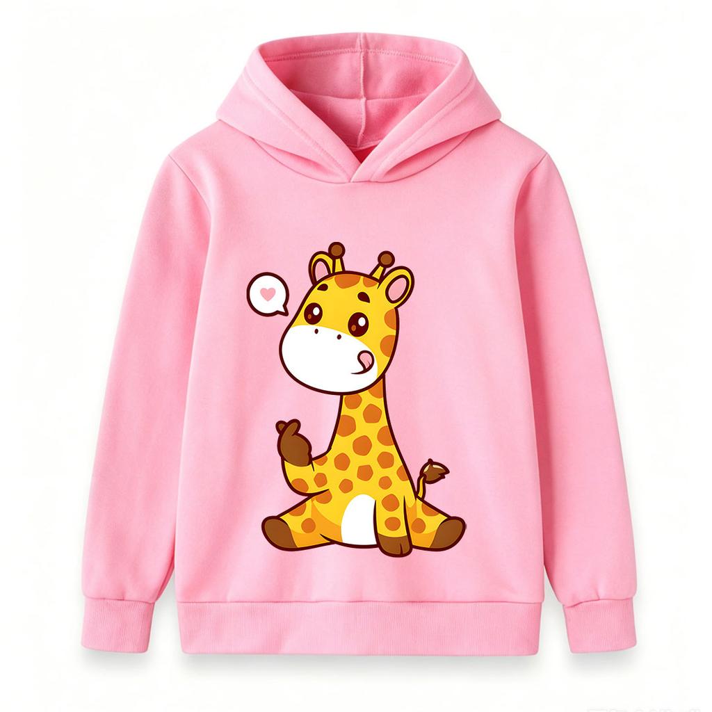 Cute Cartoon Giraffe Print Kids Hooded Sweatshirt, Unisex Boys Girls Pullover Hoodie, Soft Casual Long Sleeve Top For Toddlers Children Daily Wear