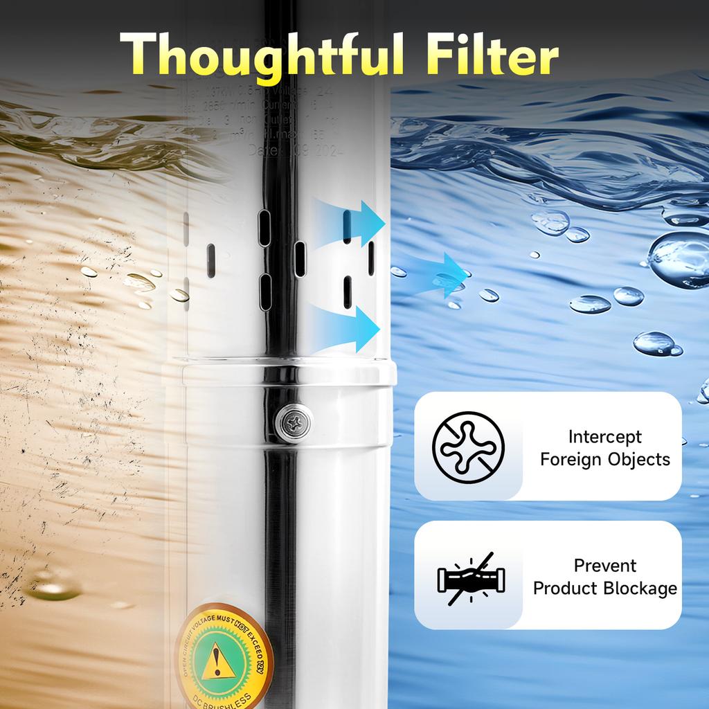 0.5 л.с. Насос для глубокой скважины 0.37 кВт Двигатель постоянного тока Макс. напор 213 футов 70 футов³/ч Расход для домашнего орошения Водоснабжение Нержавеющая сталь