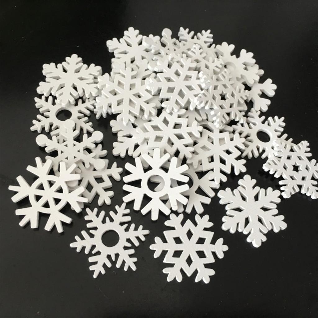 50Pcs White Wood Snowflakes Christmas Decoration For Home Xmas Tree Ornaments Pendants Hanging New Year Decorations