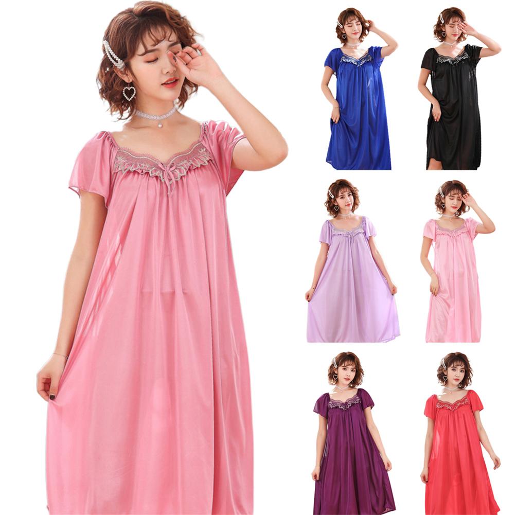 Женская свободная ночная рубашка с коротким рукавом, кружевная лоскутная ночная рубашка с коротким рукавом, пижама