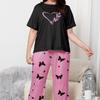 Summer Thin Pajamas Women's Short-sleeved Trousers Suit Plus Size Leisure Loose Round Neck Homewear