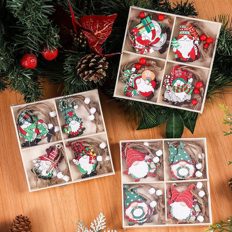 12Pcs Christmas Decoration New Year Gift Gnomes Pendants 2025 Christmas For Xmas Tree Wooden Hanging Ornaments