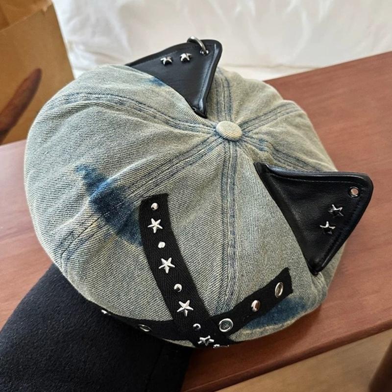 Берет с кошачьими ушками с шипами, хлопковая регулируемая шляпа, костюмы, винтажный унисекс головной убор для косплея, повседневного наряда