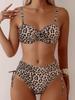 Leopard Bikini To'plami Ayollar Cho'milish Kiyimi Yuqori Bel Shirring Ikki Bo'lak Orqasi Ochiq Ayollar Cho'milish Kiyimi Cho'milish 2025 Moda Plyaj Kiyimi