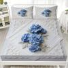 Комплект постельного белья из хлопка с цветочной вышивкой, натяжная простыня, белый с синим цветочным узором, с наволочками, для спальни