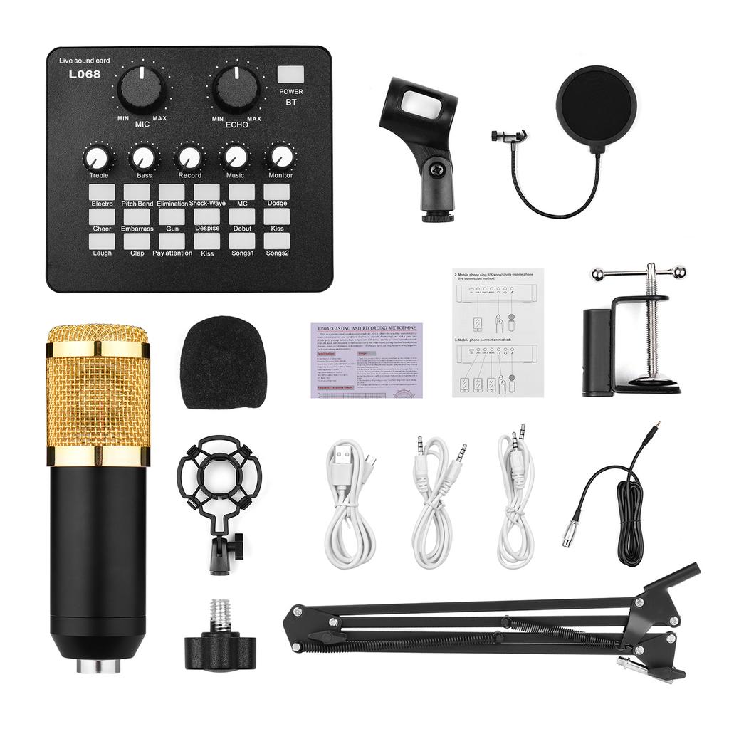 Профессиональный комплект конденсаторного микрофона для студии вещания и записи с внешней звуковой картой + микрофон