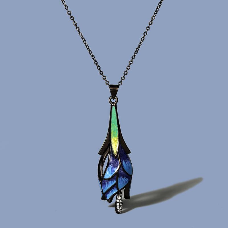 Корейский стиль Мода Мечтательный цвет Синий Лотос Ожерелье Этнический стиль Красота Свежая ключичная цепочка