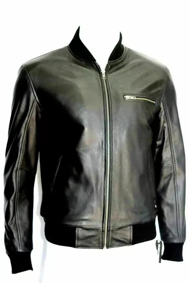 Мужская куртка черного цвета ручной работы из натуральной овчины, байкерская, мотоциклетная, стильная