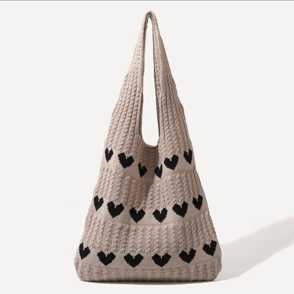Вязаная сумка-тоут в стиле дофамин в форме сердца для женщин - Весенняя модная студенческая сумка большой вместимости