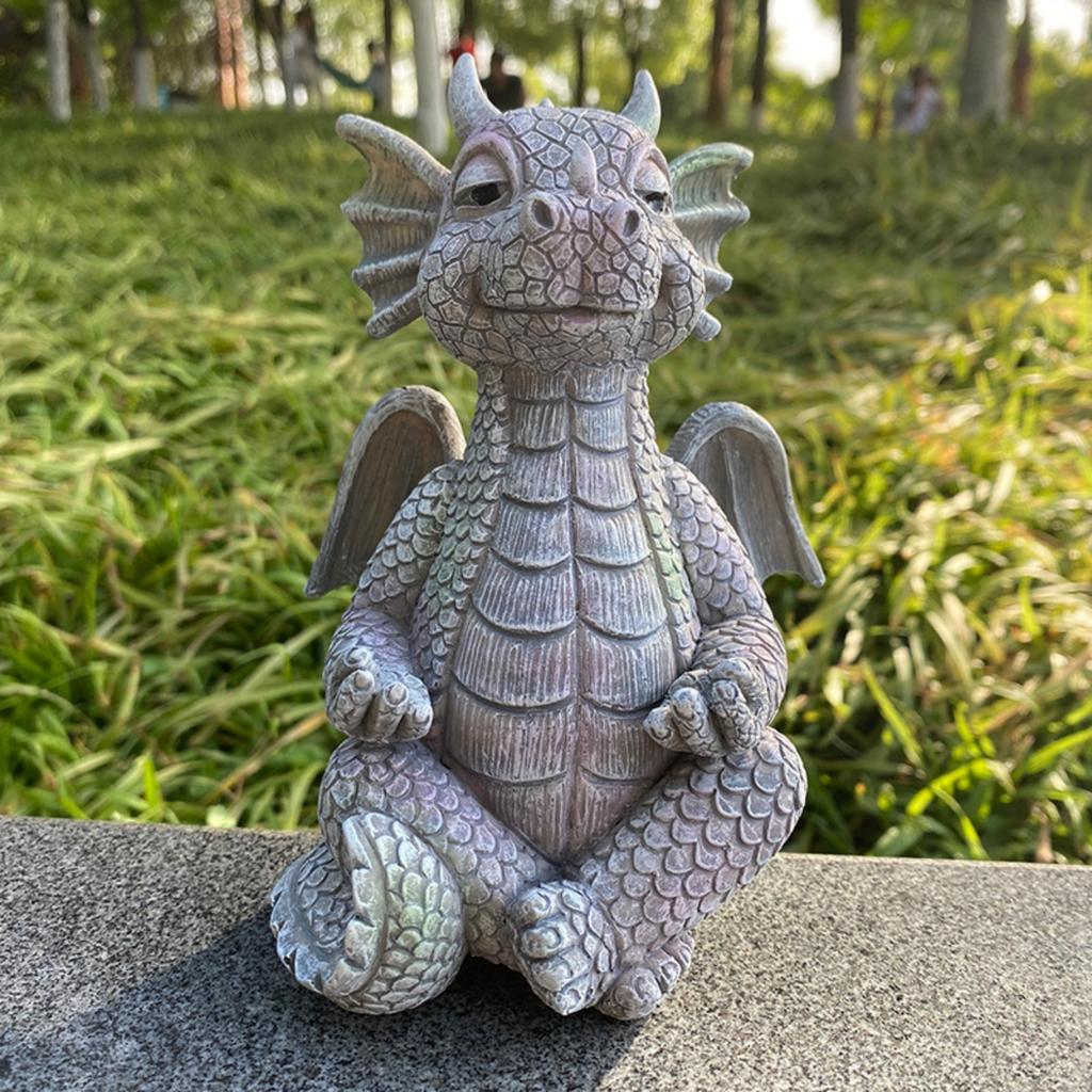 Garden Fun Resin Dragon Statue Art Sculptures Meditating Dragon Funny Wings Dinosaur for Outdoor Backyard Porch Decoration