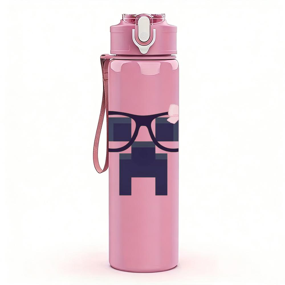 1PC Hipster Glasses Mustache Graphic,750ml Color Plastic Sports Water Bottle,Leakproof Flip Straw Lid,Suitable for Sports Office Home Use
