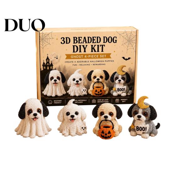 DIY Craft Set for Kids 3D Halloween Dog Art Set, Beaded Puppy Kit, Cute Plastic Beads Jewelry Crafts Animal Kit Beginners Adults, Home Desk