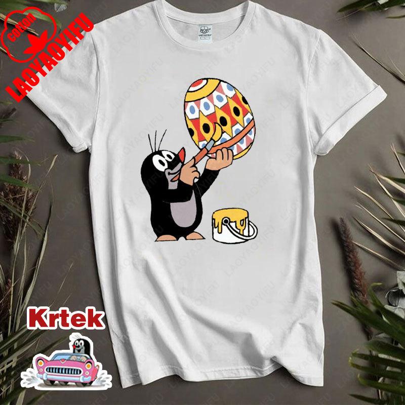 История Кротика Krtek Винтажный Мультфильм Аниме Футболка с Коротким Рукавом Мужская Женская Хлопок Круглый Вырез Повседневная Свободная Смешная Детская Модная Футболка