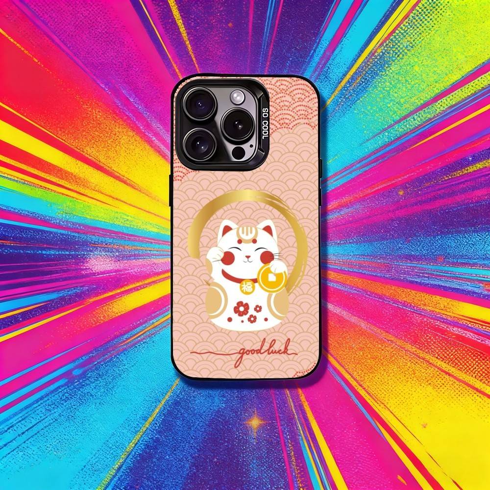 Cute Lucky Maneki Neko Cat Phone Case For IPhone 16 17 15 14 12 13 Pro Max Black Color Shockproof Cover