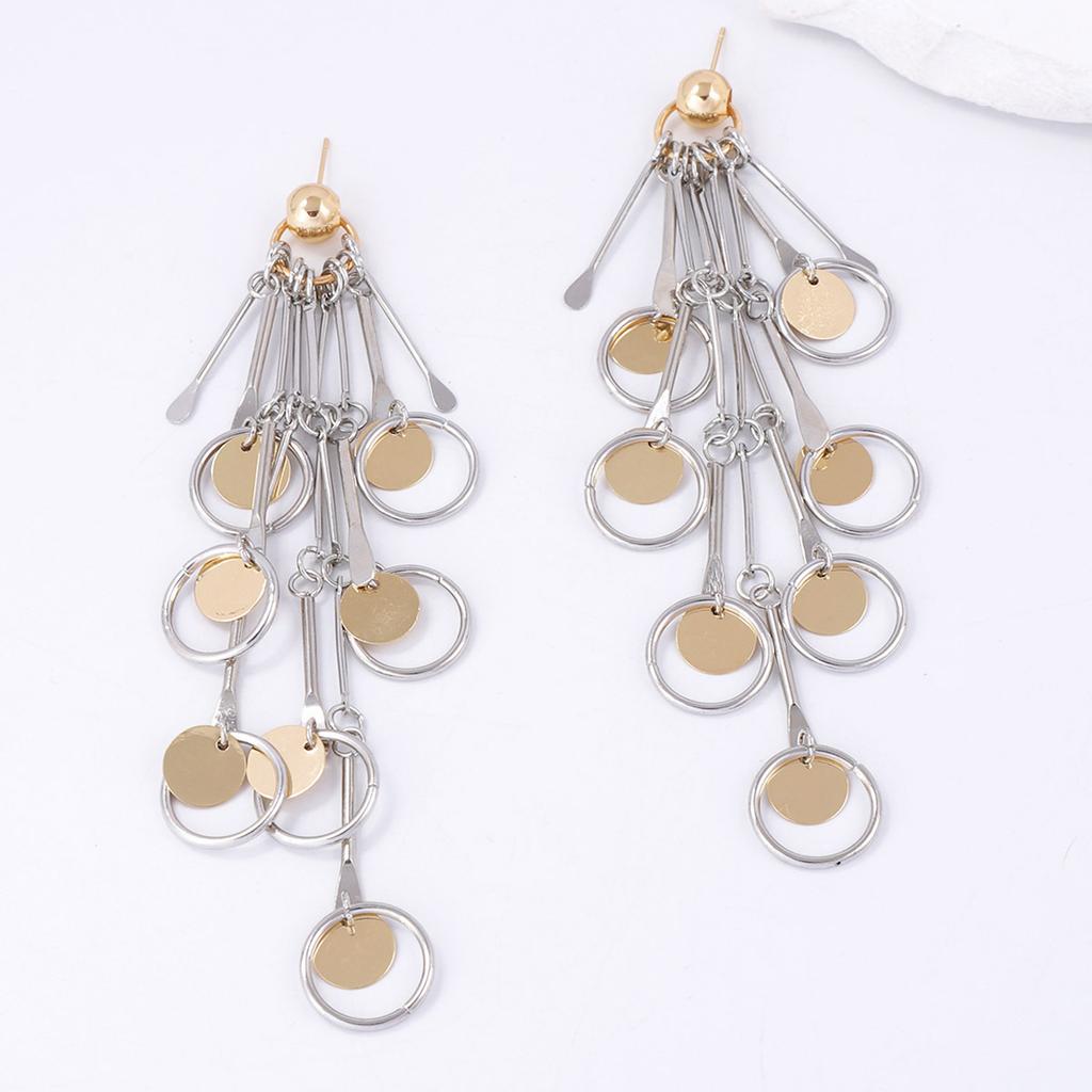 Европейский и американский тренд на легкую роскошь, сочетание цветов, металл, дизайнерское чувство, дисковый кулон, серьги с бахромой, длинные серьги с бахромой