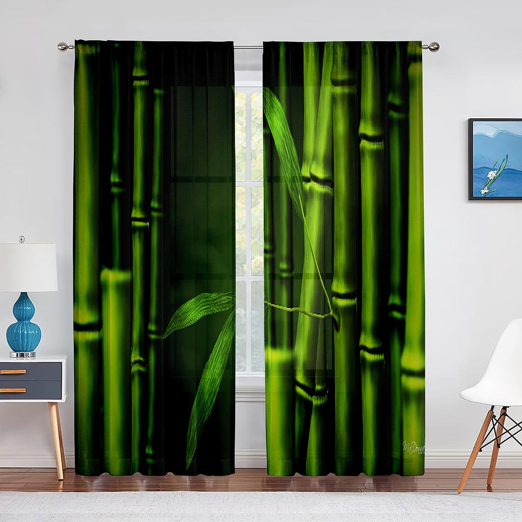 Green Bamboo Forest Exotic Jungle Sheer Voiles Curtain for Living Room Bedroom Drape Kitchen Window Tulle Curtains Home Decor