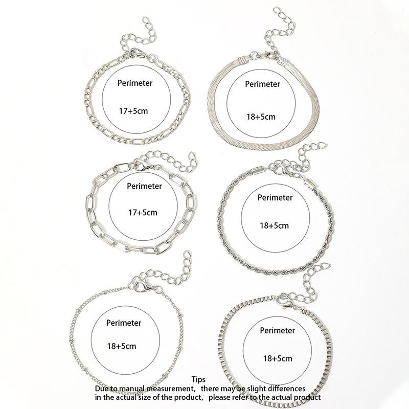 6Pcs Chain Link Bracelets Set For Women Metal Snake Chain Twist Cuban Bracelet Punk Jewelry Gifts
