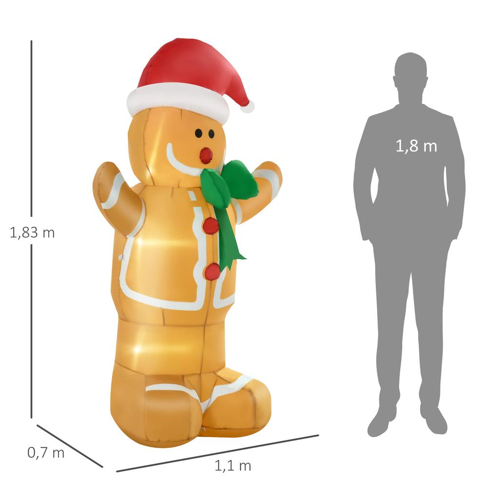 Inflatable Christmas Decoration 1.83 m Gingerbread Man with Bow, 3 LEDs, Internal Blower Garden Decoration
