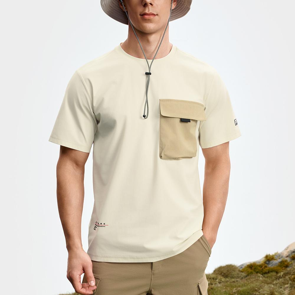 Fila Explorer Минималистичная Футболка с Цветными Блоками, Карманом, Классическая, Универсальная, с Коротким Рукавом, Мужская, Топы A11M537116F-WT