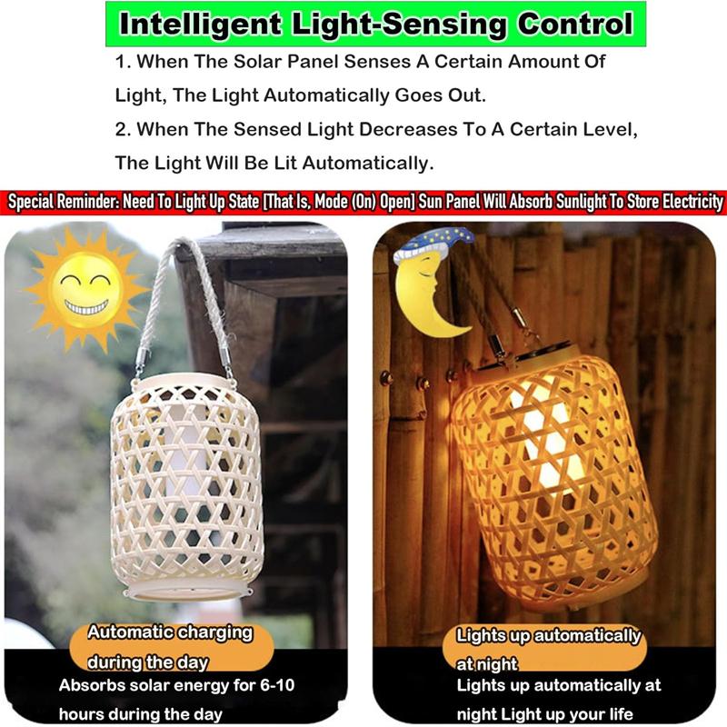 1 PCS Solar Bamboo Woven Lantern Outdoor Garden Courtyard Lighting Fixture Waterproof Hanging Decor For Patio Yard