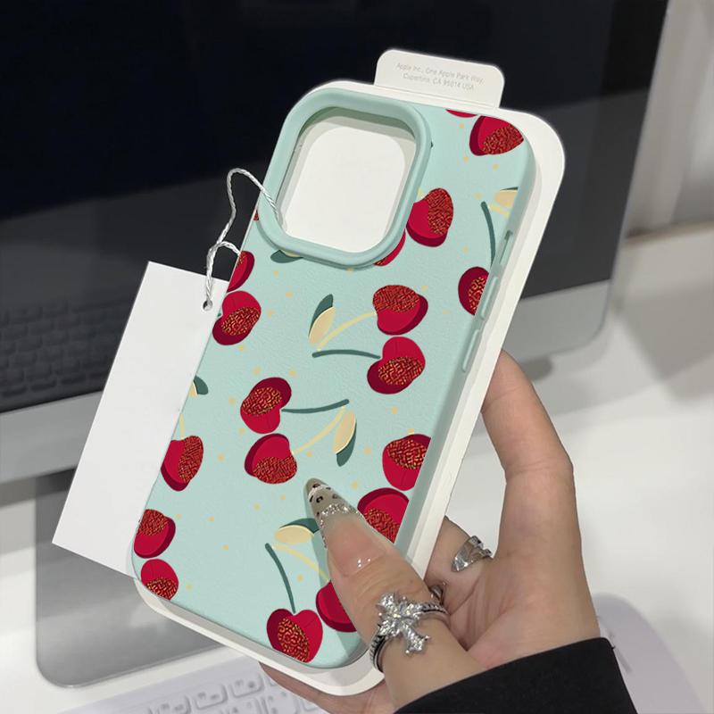 Красный вишневый принт матовый мягкий чехол для iPhone 16 Pro Max 15 14 Pro 13 12 11 ударопрочный TPU кожа текстура тонкий чехол для телефона