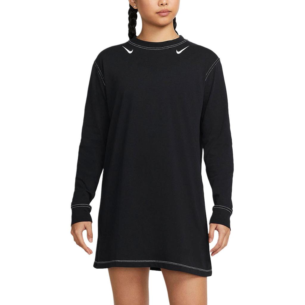Nike Платья с длинным рукавом Женские Черные С круглым вырезом Умеренно Короткие DD5623-010