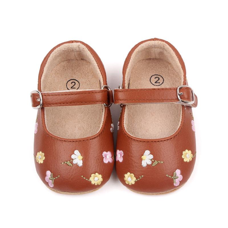 Baby Girl Princess Shoes High Quality Soft PU Embroidery Flower TPR Sole Anti-slip for Toddler Girl 0-12 Months 2023 New Fashion