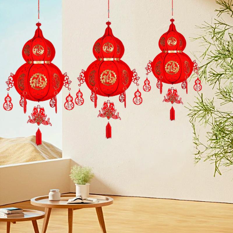 1 шт. китайский фонарик 3D украшение весеннего фестиваля DIY подвесные украшения удачи красные фонарики тыква в форме нетканого материала