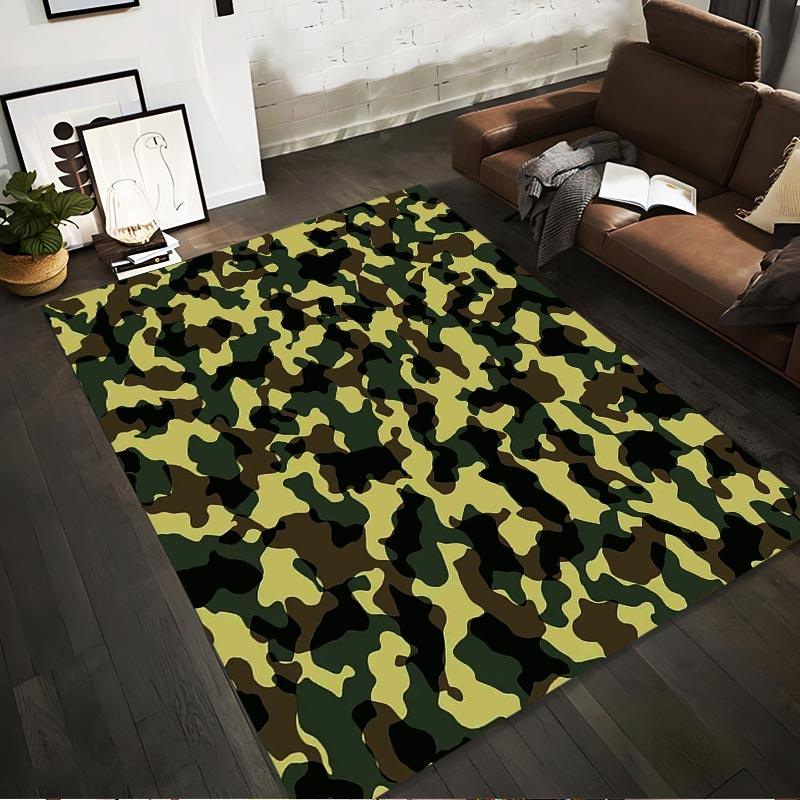 Camouflage Pattern Carpet with Army Style Green1Brown1and Beige Design Suitable for use as an anti-slip1 for1room and bedroom sofas