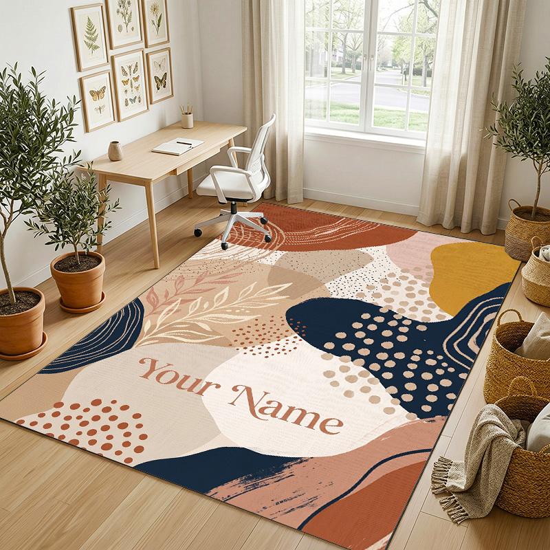 Abstract Art Theme Soft Crystal Velvet Rug Custom Name & Text Print Non Slip Floor Rug for Bedroom Living Room