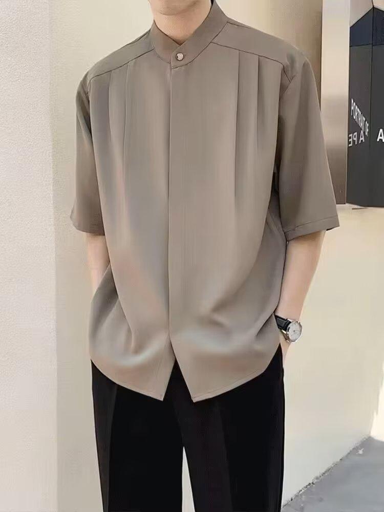 Мужская рубашка Slim Fit Ice Silk с коротким рукавом, новый китайский и корейский стиль — не требует глажки, легкий дизайн для взрослых