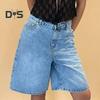 Женские джинсовые шорты длиной до колена с карманами, мешковатые джинсовые шорты-бермуды со средней посадкой, прямые джинсы, короткие брюки