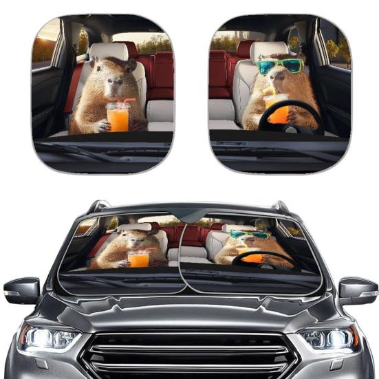 Yousheng 2 шт. Автомобильная солнцезащитная шторка с принтом животных, солнцезащитная шторка на лобовое стекло из алюминиевой фольги высокой плотности, блокирует УФ-лучи, солнцезащитный козырек, всесезонная защита, автомобильное солнце