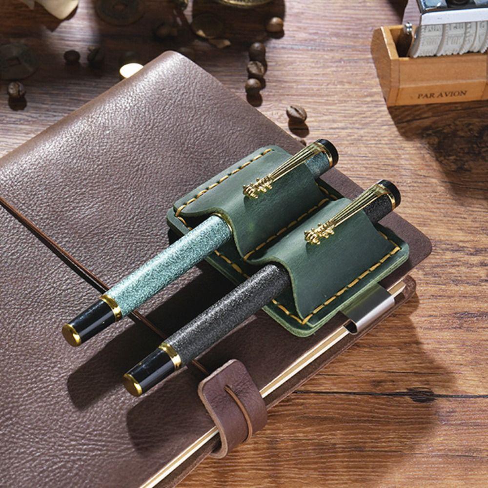 with Clip Notebook Pen Holder Double Slot Pencil Sleeve Retro Pen Cover For Traveler