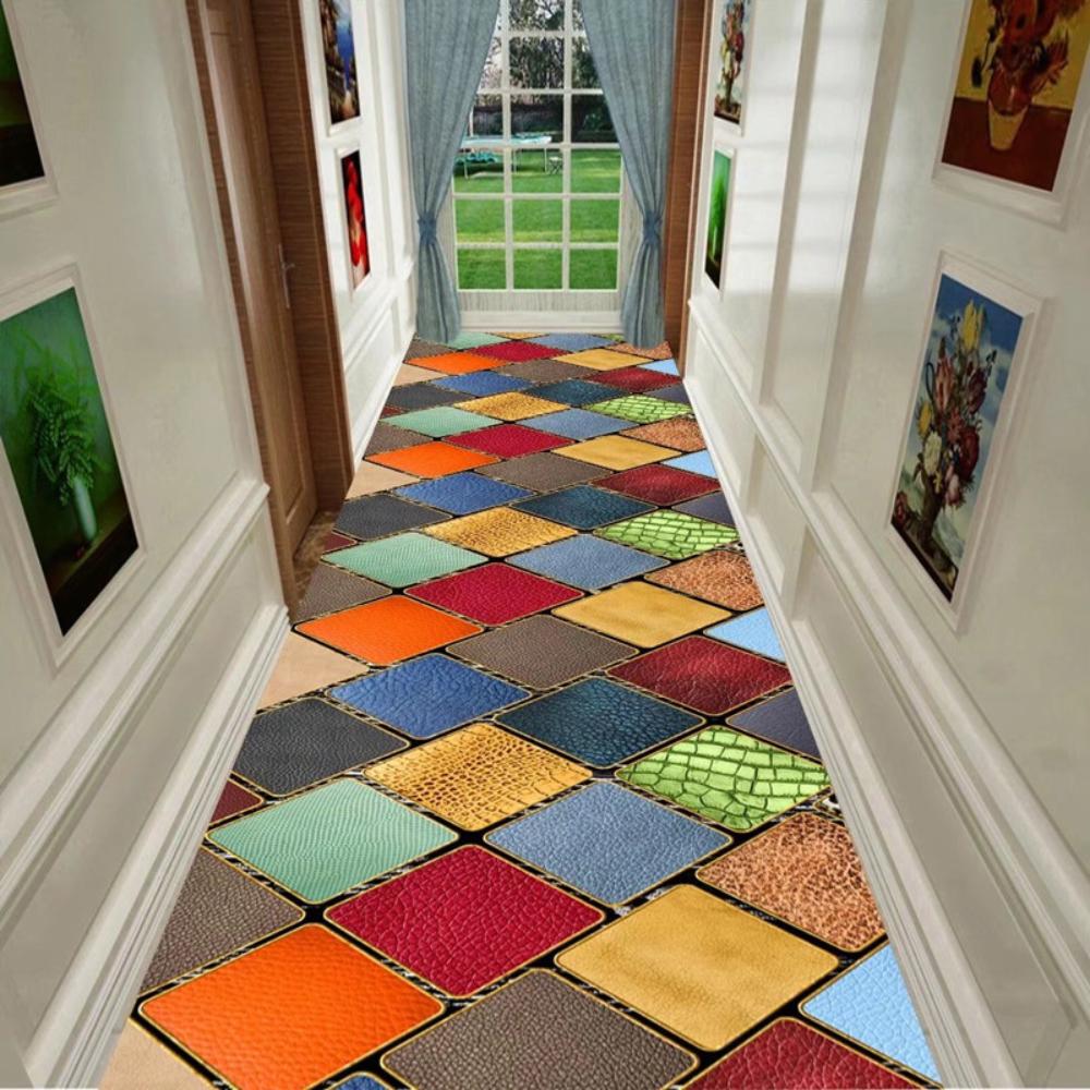 Grey Geometric Living Room Area Rug Corridor Hallway Carpet Runners Decor Crystal Velvet Anti-slip Kitchen Bedroom Rug Door Mat