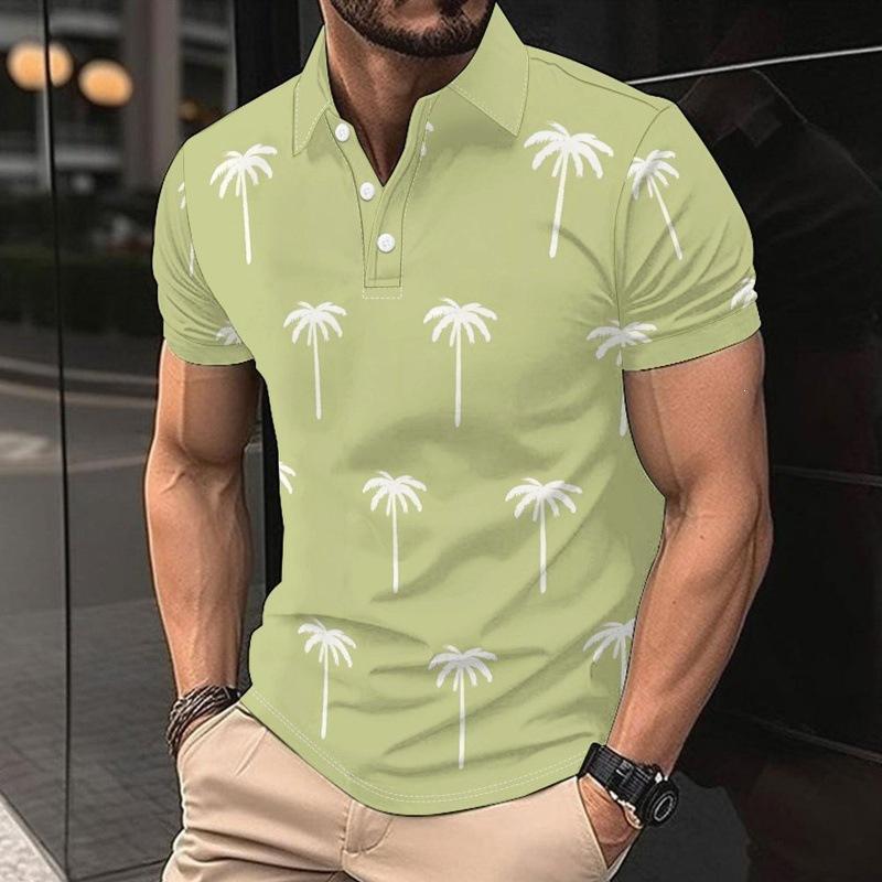 Tropical Essential! Short-Sleeve Polo with Palm Tree Print, Casual & Stylish