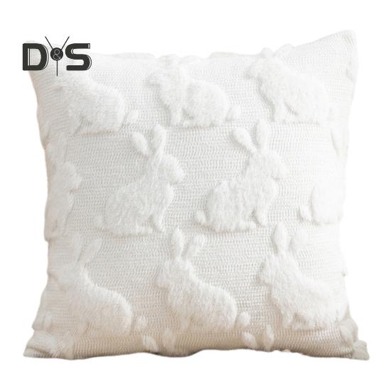 Plush Rabbit Pillow Cover 18 X 18 Inch Throw Pillow Cover Farmhouse Decor Pillow Case with Invisible Zipper for Sofa Bed Car Spring Decoration