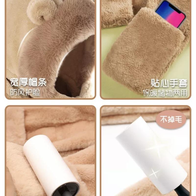 Милая шапка-шарф с рогами дракона и медведя, женские зимние перчатки, велосипедные, утолщенные, три-в-одном, шапка с маленькими рожками