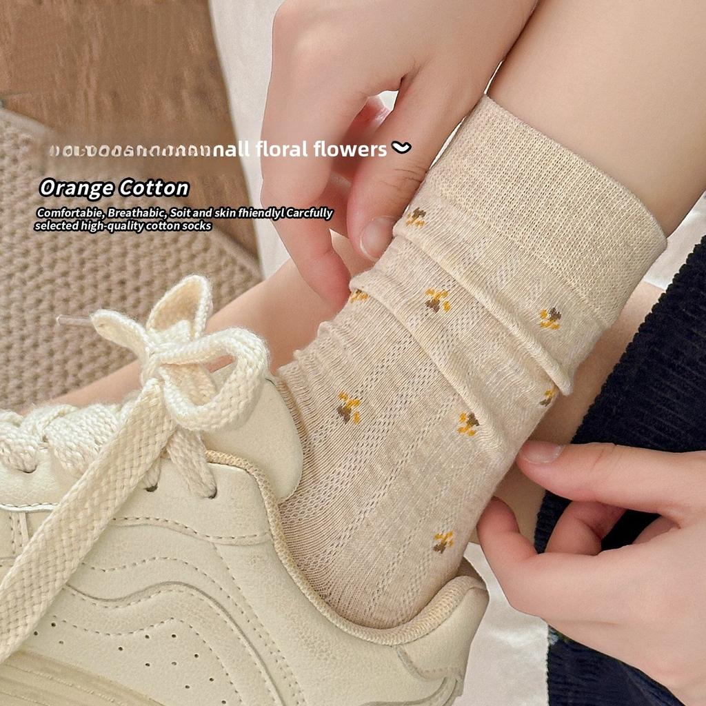Women's Mid-calf Socks, Trendy Spring and Autumn Small Floral Women's Long Socks, Summer Thin Pile Socks, Long Calf