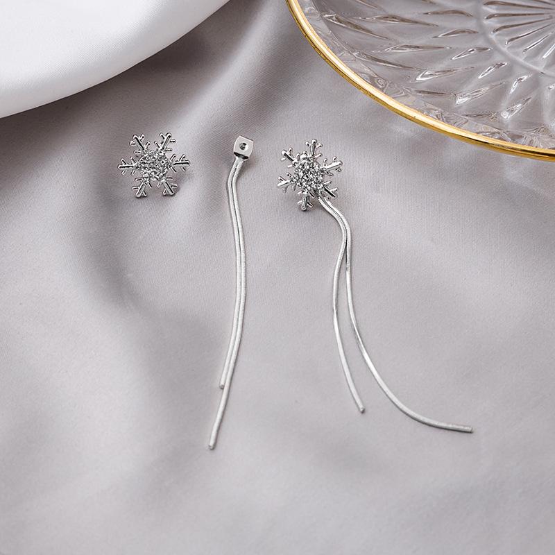 Серьги-кисточки в виде снежинок от корейских знаменитостей, иглы из серебра 925 пробы, универсальный дизайн с бриллиантами, милый рождественский аксессуар.